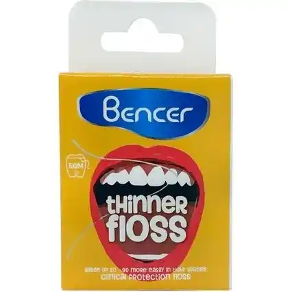 نخ دندان نازک بنسر مدل thinner floss نازک تر نعنایی معناعی نازکتر Bencer Thinner Floss 50m مسواکالا mesvakala