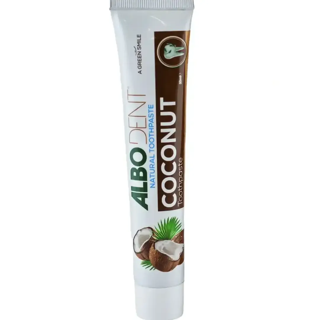 1-خمیردندان حاوی طعم دهنده طبیعی نارگیل آلبودنت - حجم 50 میل-Albodent Natural Toothpaste – Coconut Flavor _ Fluoride-Free-مسواکالا مسواک کالا - mesvakala (1)