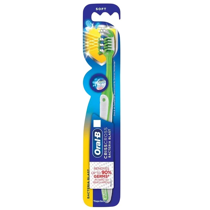 1 مسواک اورال-بی مدل CrissCross Bacteria Blast با برس نرم ماساژور لثه Oral-B CrissCross Bacteria Blast Toothbrush with Soft Bristles Gum Massager مسواکالا مسواک کالا meswakala