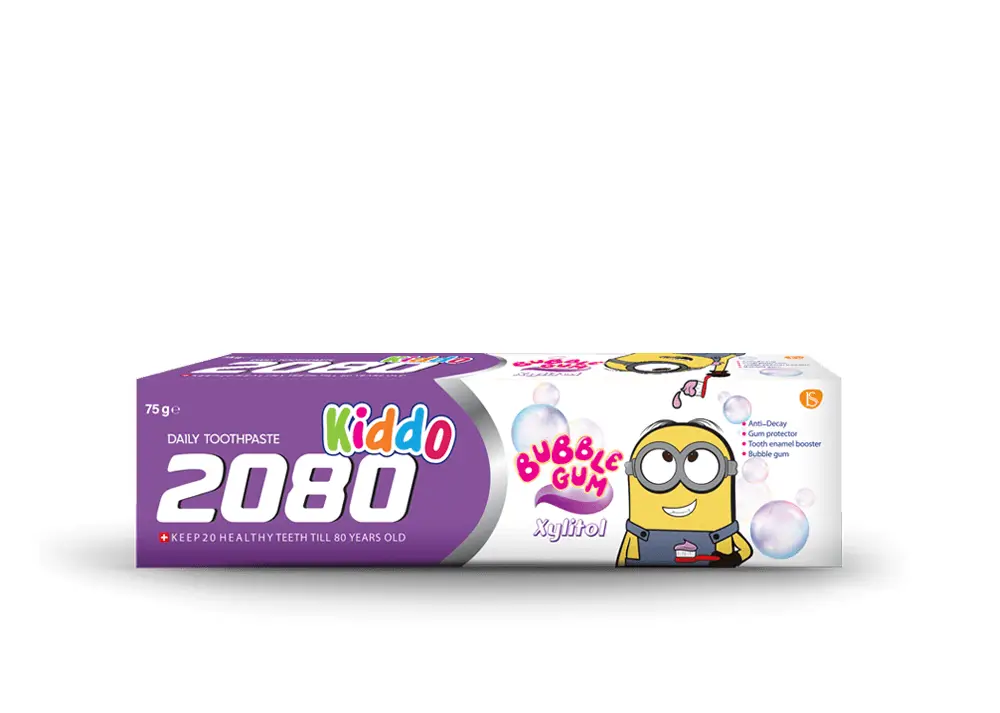 2 خمیر دندان کودک 2080 سری kiddo طعم آدامس بادکنکی 2080 Kiddo Daily Toothpaste – Bubble Gum Flavor مسواکالا مسواک کالا mesvakala