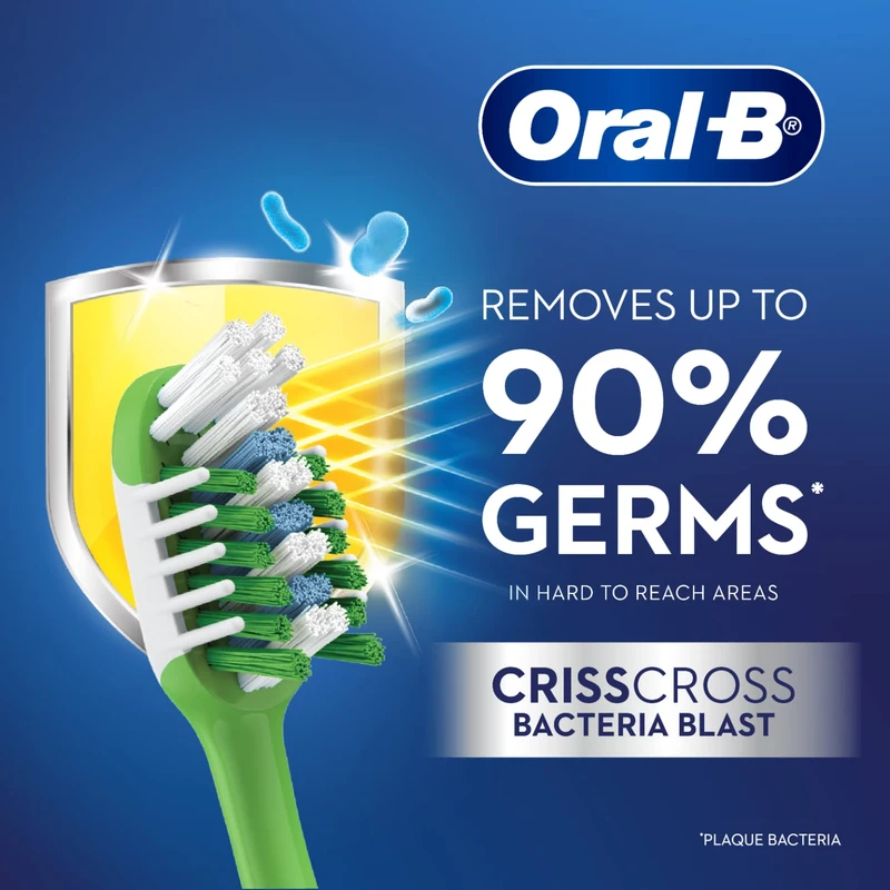 2 مسواک اورال-بی مدل CrissCross Bacteria Blast با برس نرم ماساژور لثه Oral-B CrissCross Bacteria Blast Toothbrush with Soft Bristles Gum Massager مسواکالا مسواک کالا meswakala