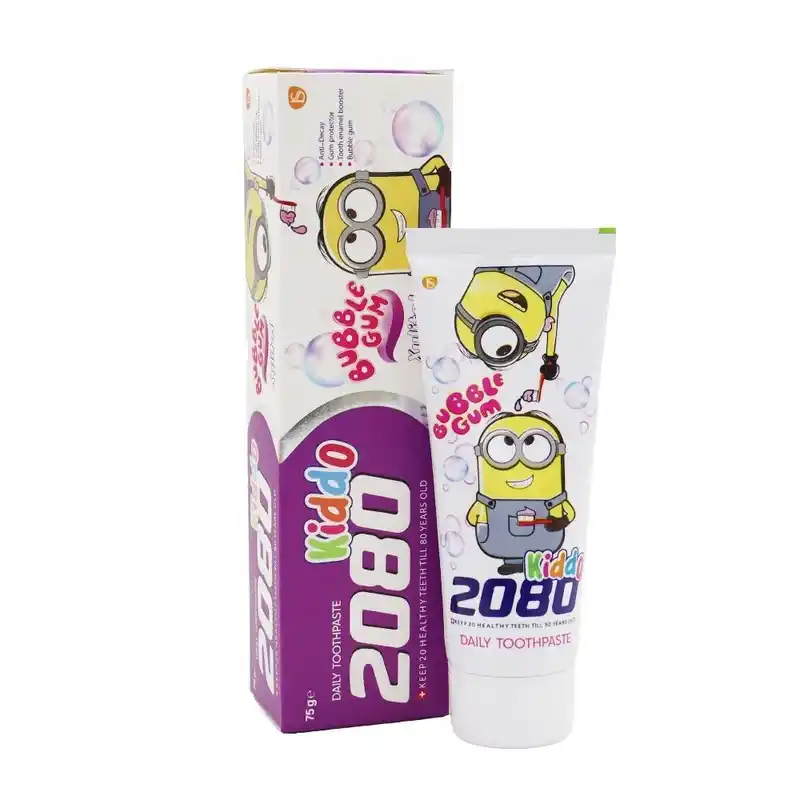 4 خمیر دندان کودک 2080 سری kiddo طعم آدامس بادکنکی 2080 Kiddo Daily Toothpaste – Bubble Gum Flavor مسواکالا مسواک کالا mesvakala