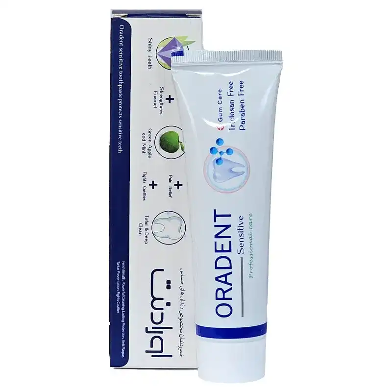 4 خمیردندان اورادنت مدل Sensitive 120 Oradent Sensitive Toothpaste_120g مسواکالا مسواک کالا Mesvakalaگرمی