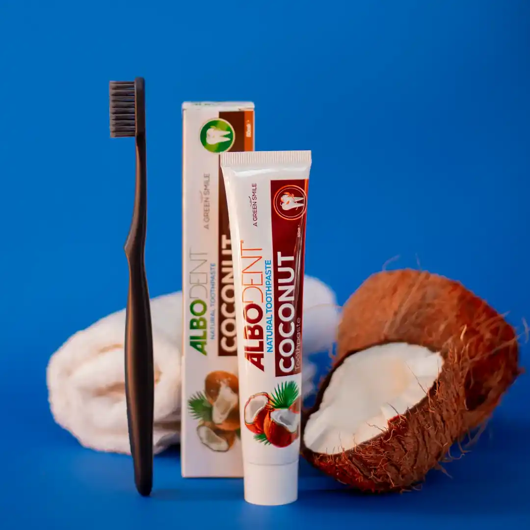 5-خمیردندان حاوی طعم دهنده طبیعی نارگیل آلبودنت - حجم 50 میل-Albodent Natural Toothpaste – Coconut Flavor _ Fluoride-Free-مسواکالا مسواک کالا - mesvakala