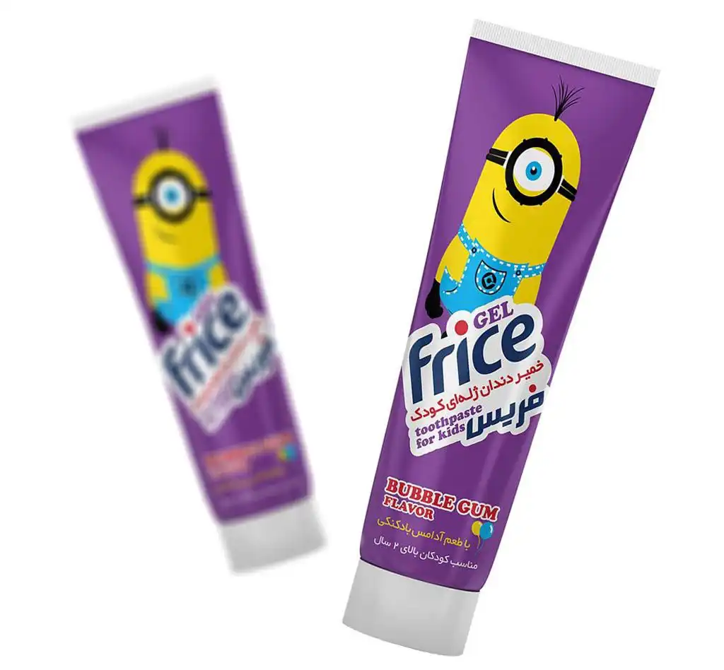 2.خمیر دندان کودک فریس طرح مینیون با طعم آدامس بادکنکی Frice Kids Toothpaste Minion Bubble Gum Flavor مسواکالا مسواک کالا mesvakala