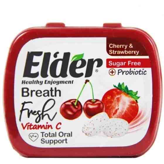 1 قرص خوشبو کننده دهان پروبیوتیک الدر- طعم آلبالو و توت فرنگی- 15g Elder Cherry & Strawberry Probiotic Oral Deodorant Tablets – 15g مسواکالا مسواک کالا mesvakala