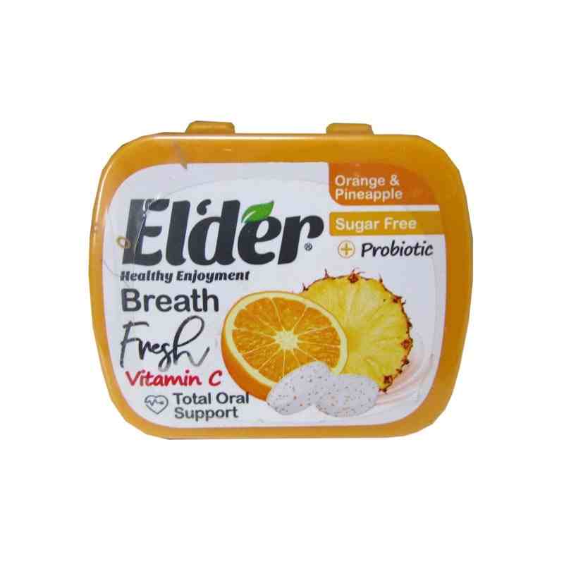 1 قرص خوشبو کننده دهان پروبیوتیک الدر-طعم آناناس پرتقال-15g Elder Orange & Pineapple Probiotic Breath Fresh Tablets with Vitamin C –15g مسواکالا مسواک کالا mesvakala