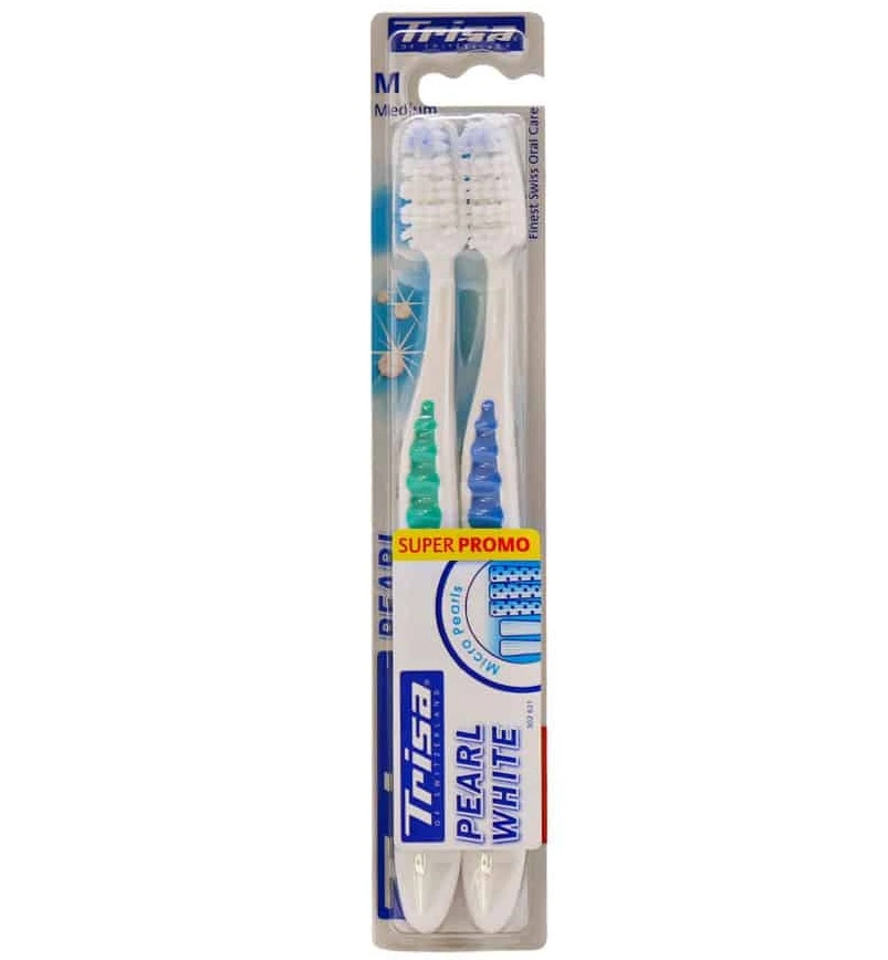 1 مسواک دوقلوی پرل وایت تریزا با برس متوسط trisa pearl white medium twin toothbrush مسواکالا مسواک کالا mesvakala
