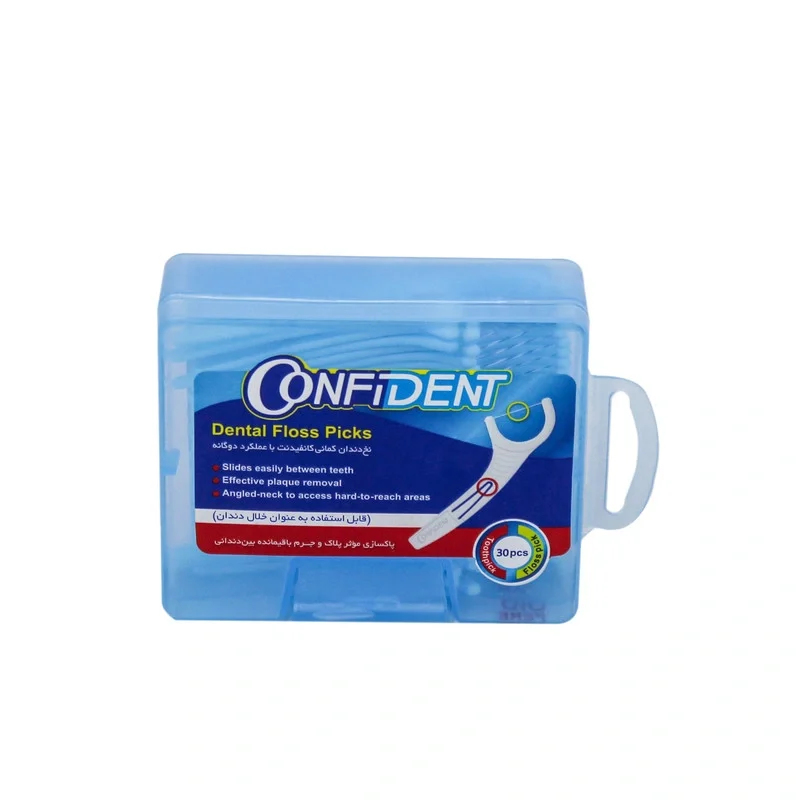 1 نخ دندان کمانی کانفیدنت با عملکرد دوگانه رنگ آبی مسواکالا mesvakala