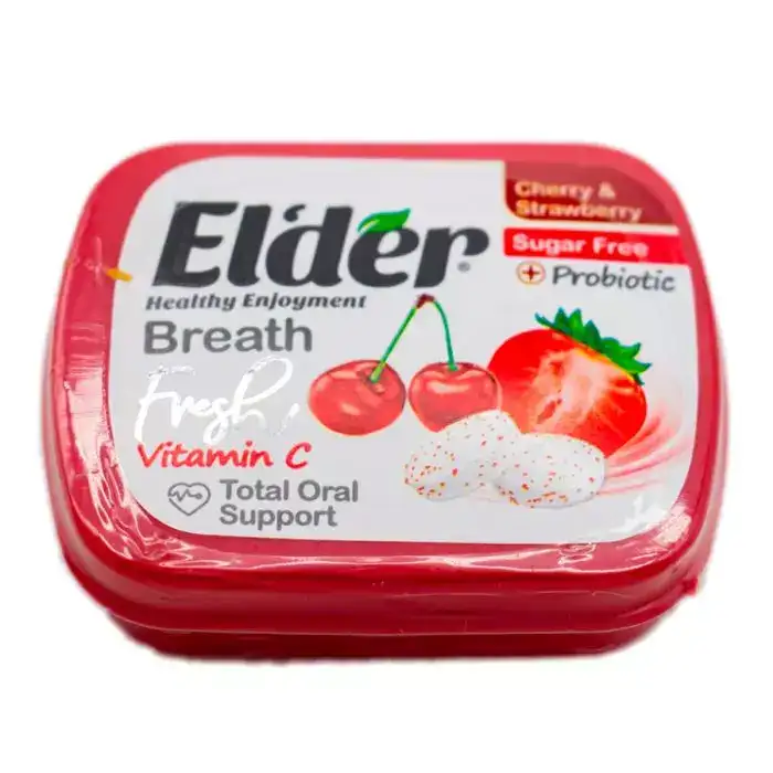 2 قرص خوشبو کننده دهان پروبیوتیک الدر- طعم آلبالو و توت فرنگی- 15g Elder Cherry & Strawberry Probiotic Oral Deodorant Tablets – 15g مسواکالا مسواک کالا mesvakala