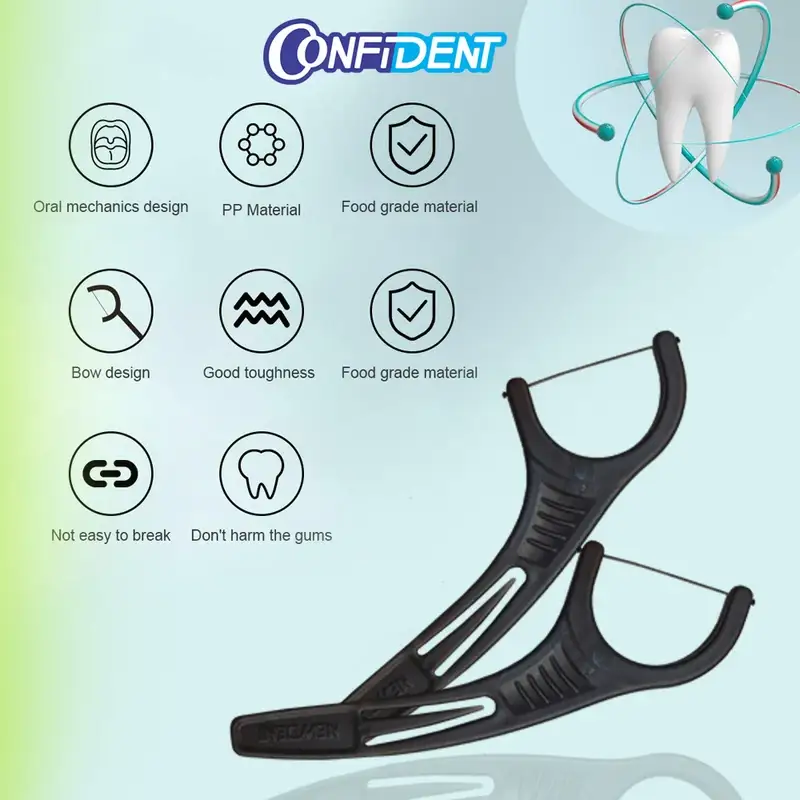 5 نخ دندان کمانی کانفیدنت با عملکرد دوگانه رنگ مشکی مسواکالا mesvakala