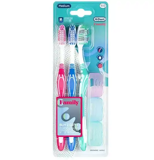 مسواک فمیلی سه تایی هایدنت hident family triple medium toothbrush مسواکالا مسواک کالا mesvakala (1)
