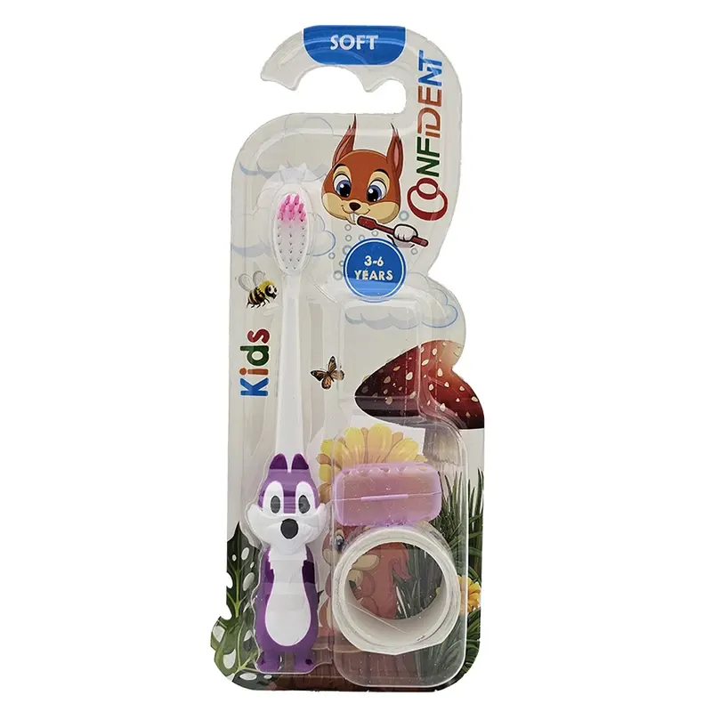 1 مسواک کودک کانفیدنت مدل Happy Squirrel Gift سنجاب با جایزه confident mesvakala مسواکالا