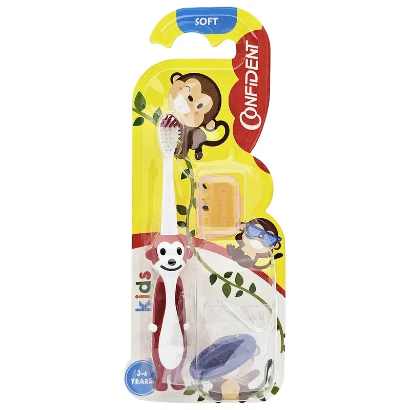 1 مسواک کودک کانفیدنت مدل Tiny Monkey Gift میمون کوچک با جایزه confident mesvakala مسواکالا