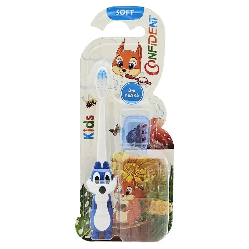 2 مسواک کودک کانفیدنت مدل Happy Squirrel Gift سنجاب با جایزه confident mesvakala مسواکالا