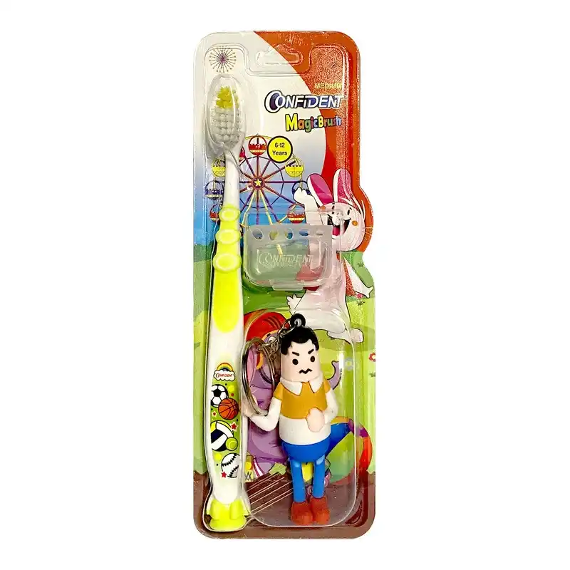 2 مسواک کودک کانفیدنت مدل Magic Brush Gift مجیک براش با برس متوسط همراه با جایزه mesvakala مسواکالا