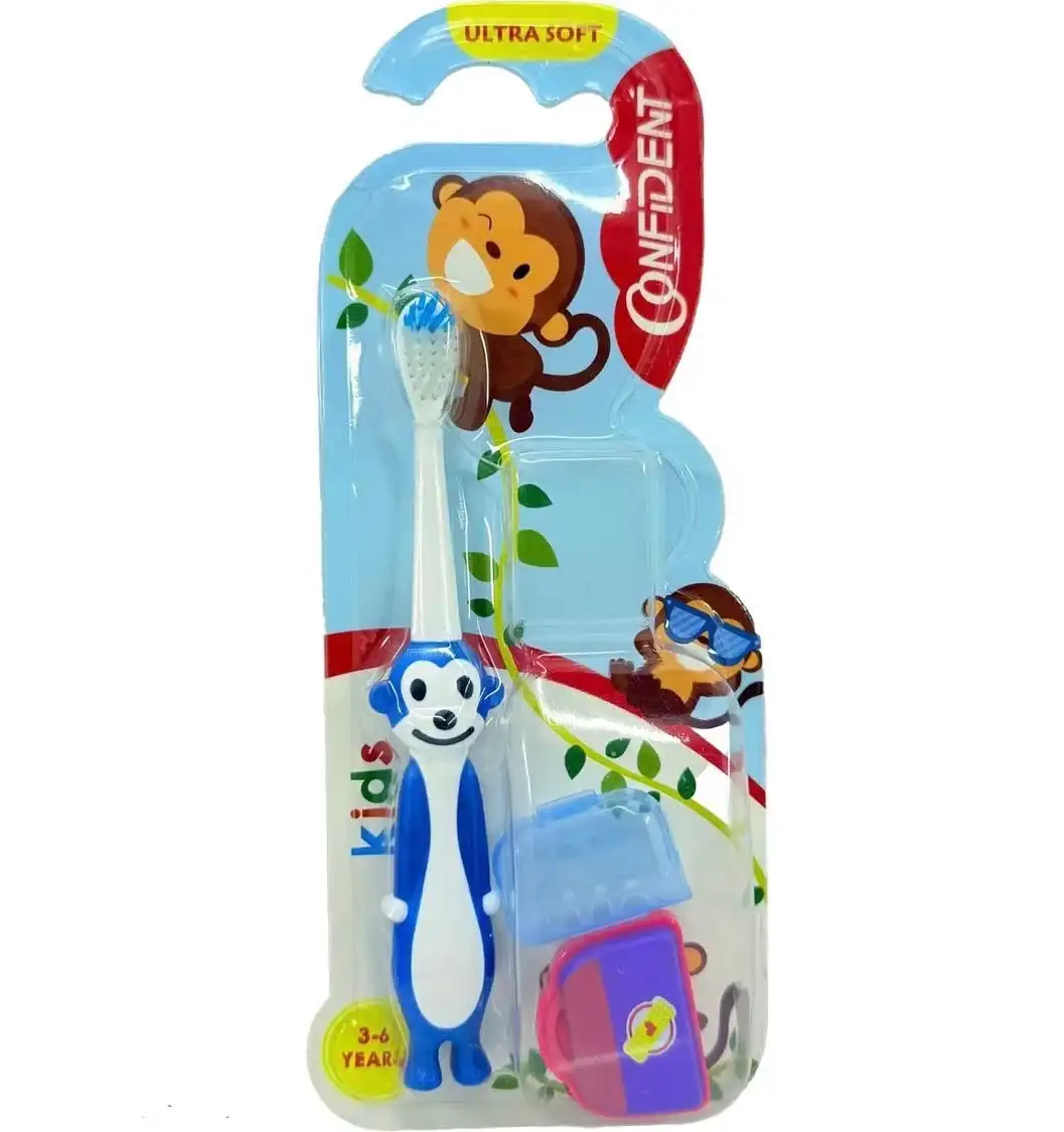 2 مسواک کودک کانفیدنت مدل Tiny Monkey Gift میمون کوچک با جایزه confident mesvakala مسواکالا