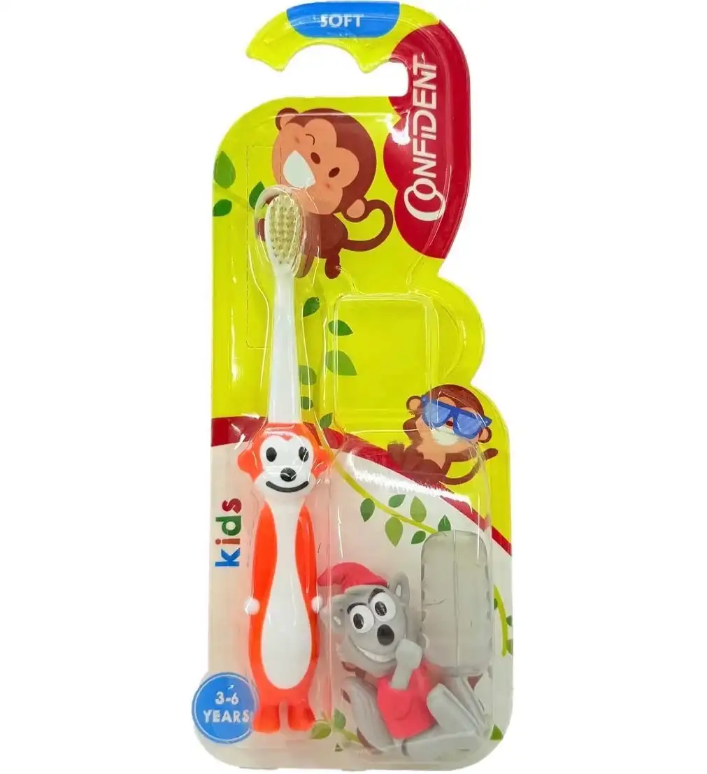 3 مسواک کودک کانفیدنت مدل Tiny Monkey Gift میمون کوچک با جایزه confident mesvakala مسواکالا