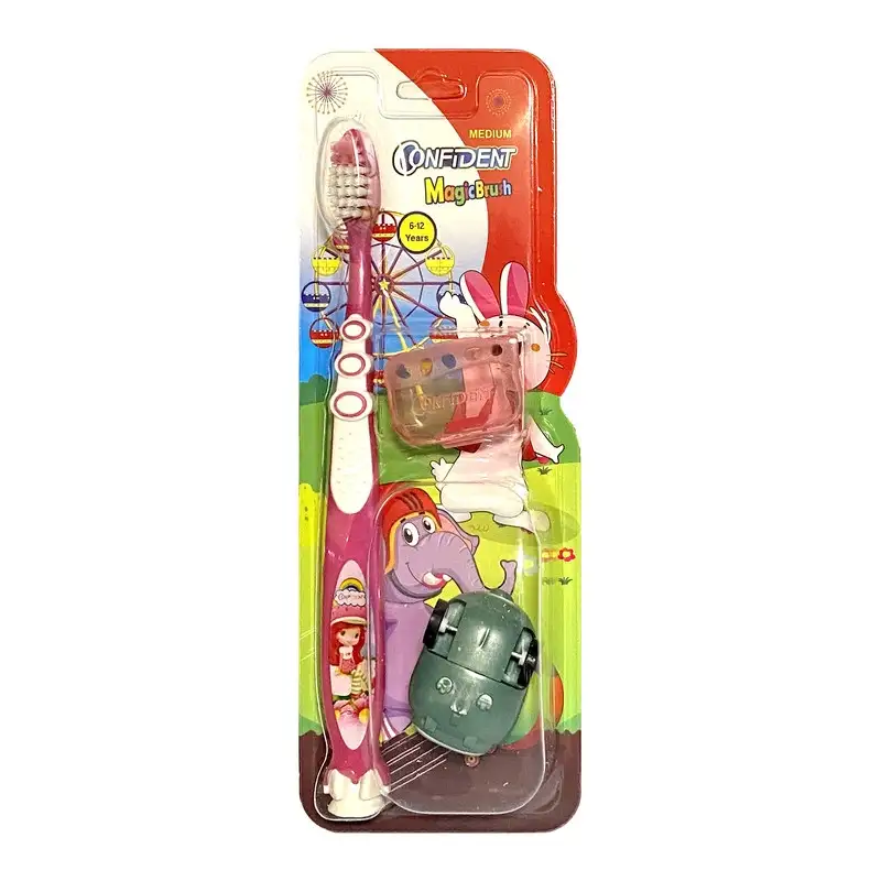 4 مسواک کودک کانفیدنت مدل Magic Brush Gift مجیک براش با برس متوسط همراه با جایزه mesvakala مسواکالا